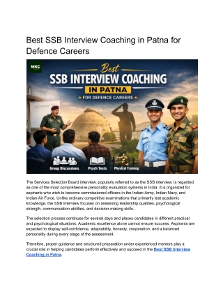 Best SSB Interview Coaching in Patna for Defence Careers
