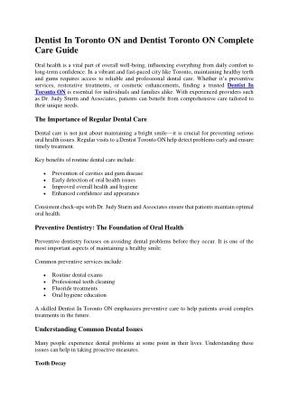 Dentist In Toronto ON and Dentist Toronto ON Complete Care Guide