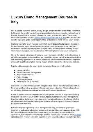 Luxury Brand Management Courses in Italy: Best Colleges & Career Opportunities