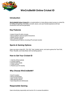 Wincricbet99 PDF Guide – Complete Cricket Insights & Live Updates Platform