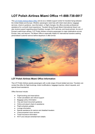 LOT Polish Airlines Miami Office  1-888-738-0817