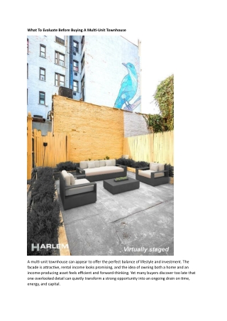 Buying A Multi Unit Townhouse