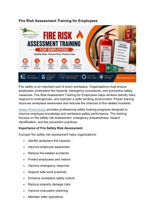 Fire Risk Assessment Training for Employees