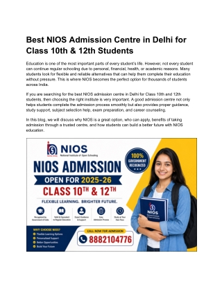 Best NIOS Admission Centre in Delhi for Class 10th & 12th Students