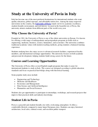 Study at the University of Pavia in Italy