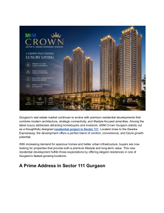 Explore Elegant Urban Living at M3M Crown