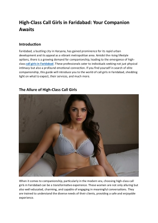 High-Class Call Women in Faridabad: Your Companion Awaits