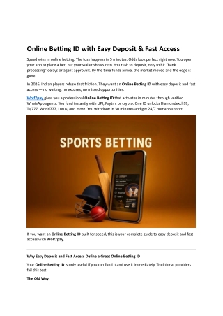 Online Betting ID with Easy Deposit