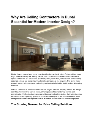 Why Are Ceiling Contractors in Dubai Essential for Modern Interior Design