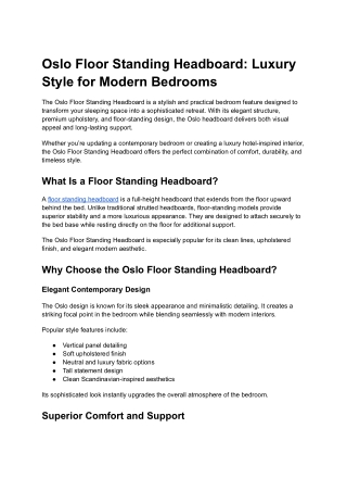 Oslo Floor Standing Headboard_ Luxury Style for Modern Bedrooms