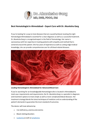 Best Hematologist in Ahmedabad