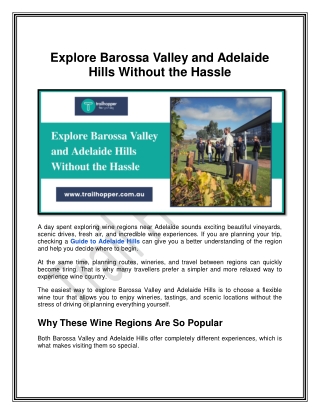 Explore Barossa Valley and Adelaide Hills Without the Hassle