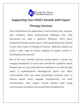 Supporting Your Child’s Growth with Expert Therapy Services