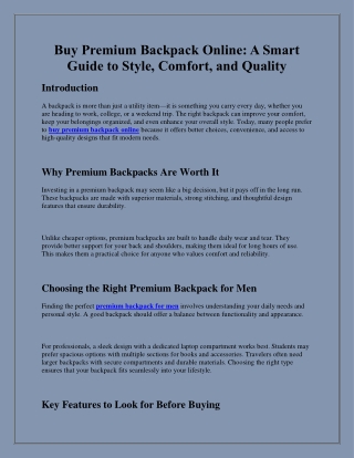 Buy Premium Backpack Online