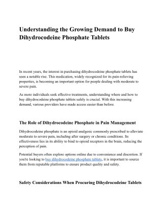 Understanding the Growing Demand to Buy Dihydrocodeine Phosphate Tablets