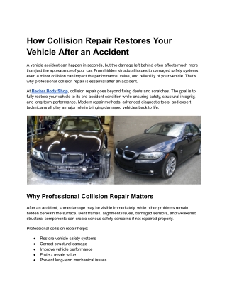 How Collision Repair Restores Your Vehicle After an Accident