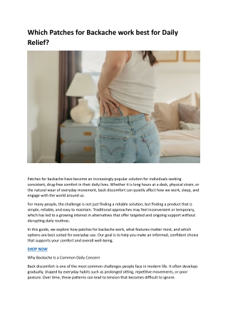 Which Patches for Backache work best for Daily Relief