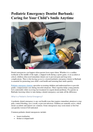 Pediatric Emergency Dentist Burbank Caring for Your Child’s Smile Anytime