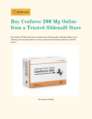 Cenforce 200 Mg Online – Trusted Sildenafil Tablets for Wellness Support