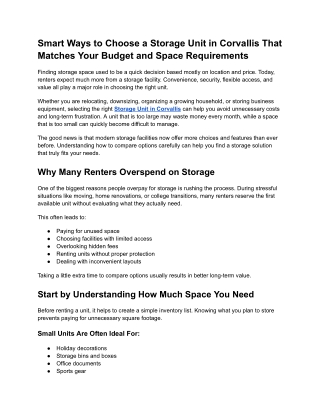 Smart Ways to Choose a Storage Unit in Corvallis That Matches Your Budget and Space Requirements