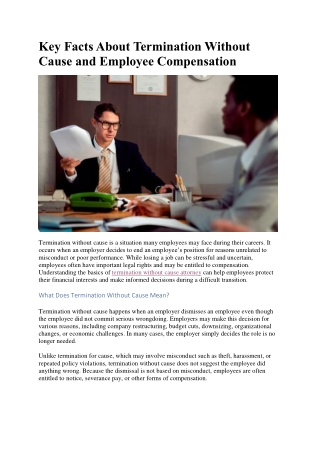 Key Facts About Termination Without Cause and Employee Compensation