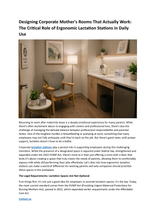 Designing Corporate Mother's Rooms That Actually Work- The Critical Role of Ergonomic Lactation Stations in Daily Use