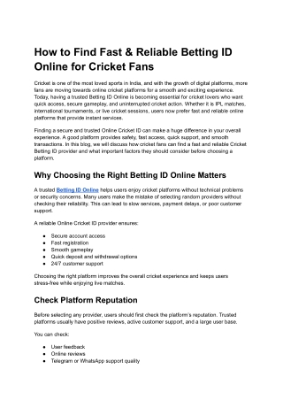 How to Find Fast & Reliable Betting ID Online for Cricket Fans