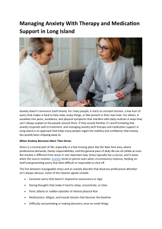 Managing Anxiety With Therapy and Medication Support in Long Island