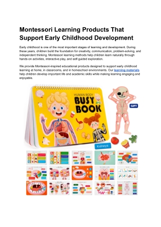 Montessori Learning Products That Support Early Childhood Development