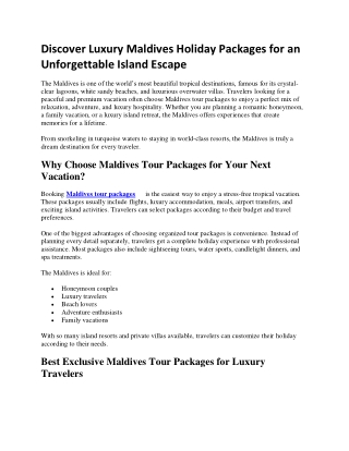 Discover Luxury Maldives Holiday Packages for an Unforgettable Island Escape