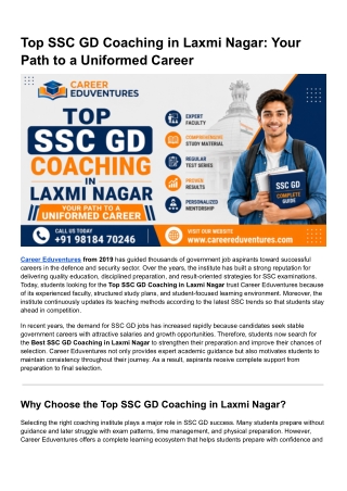 Top SSC GD Coaching in Laxmi Nagar- Your Path to a Uniformed Career