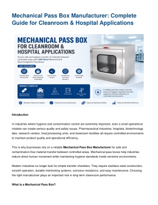 Mechanical Pass Box Manufacturer for Cleanroom & Hospital Applications
