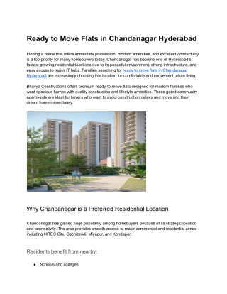 Ready to Move Flats in Chandanagar Hyderabad