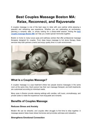Best Couples Massage Boston MA_ Relax, Reconnect, and Rejuvenate