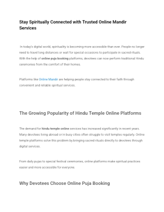 Trusted Online Mandir Services for Spiritual Connection | Online Puja Booking