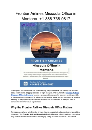 Frontier Airlines Missoula Office in Montana   1-888-738-0817