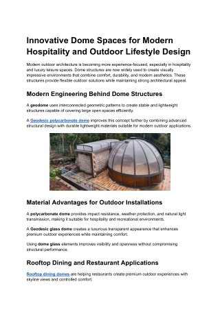 Innovative Dome Spaces for Modern Hospitality and Outdoor Lifestyle Design