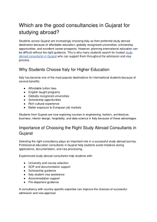 Best Study Abroad Consultants in Gujarat for Italy Education