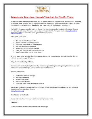 Vitamins for Your Eyes | AMD Supplement
