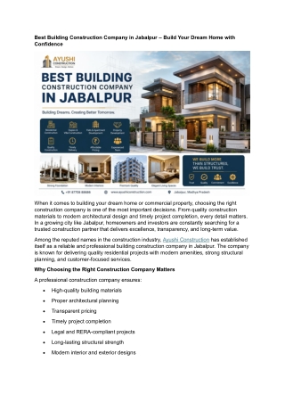 Best Building Construction Company in Jabalpur