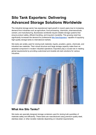 Silo Tank Exporters