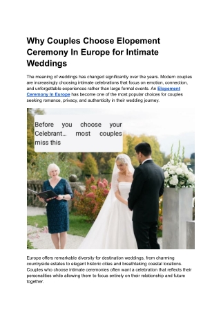 Why Couples Choose Elopement Ceremony In Europe for Intimate Weddings