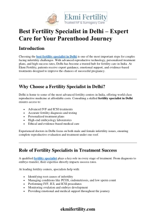 Best Fertility Specialist in Delhi – Expert IVF & Infertility Treatment for Pare