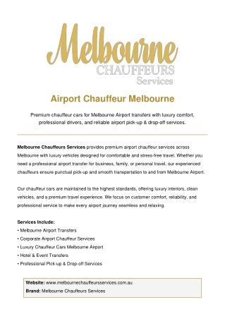 Airport Chauffeur Melbourne | Melbourne Chauffeurs Services