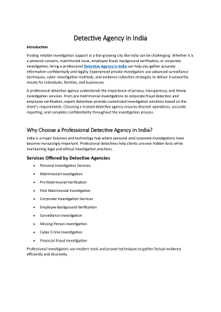 Detective Agency in India file