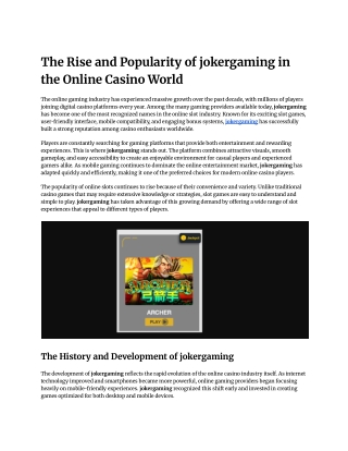 The Rise and Popularity of jokergaming in the Online Casino World
