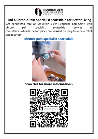 Find a Chronic Pain Specialist Scottsdale for Better Living