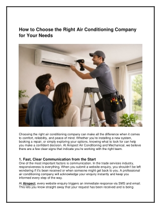 How to Choose the Right Air Conditioning Company for Your Needs