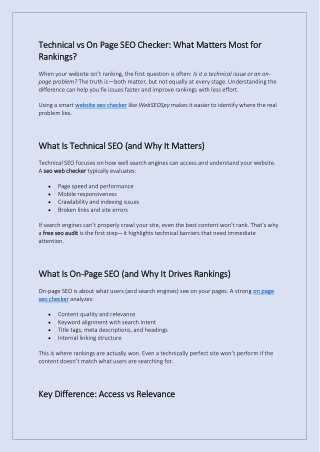 Technical vs On Page SEO Checker What Matters Most for Rankings
