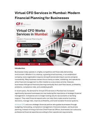 Virtual CFO Services in Mumbai: Modern Financial Planning Strategies for Busines